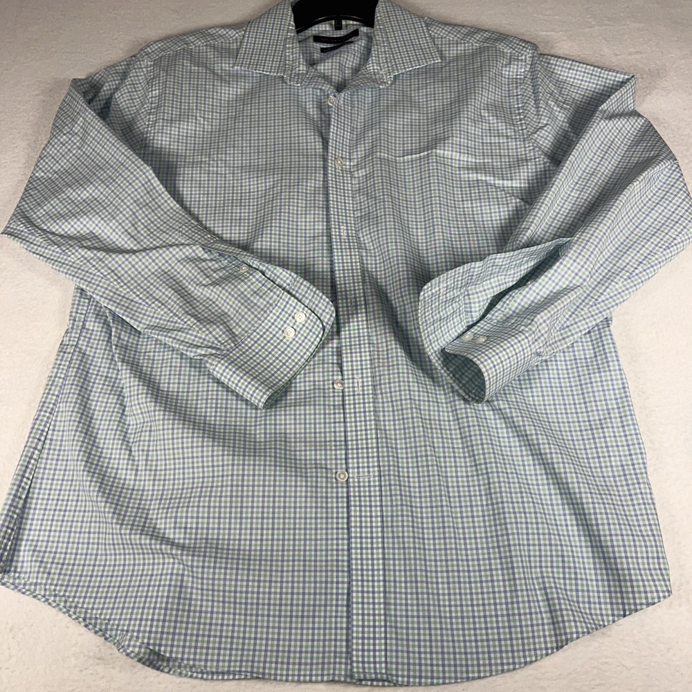 Tommy Hilfiger TH Flex Athletic Fit Shirt Mens XL Blue Green Plaid Stretch LS